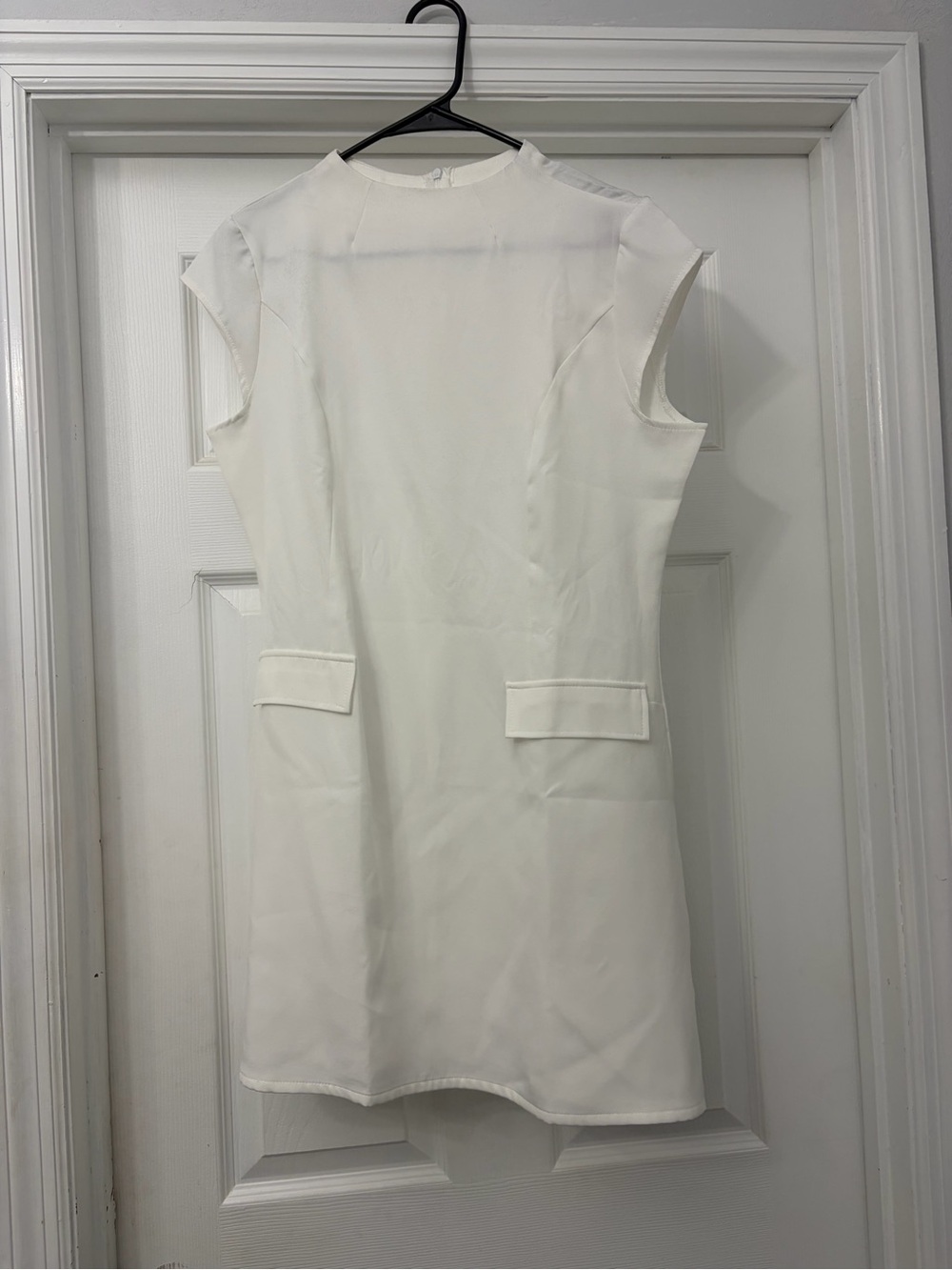 White Cap-Sleeve Shift Dress - Women's Elegant Minimal Dress